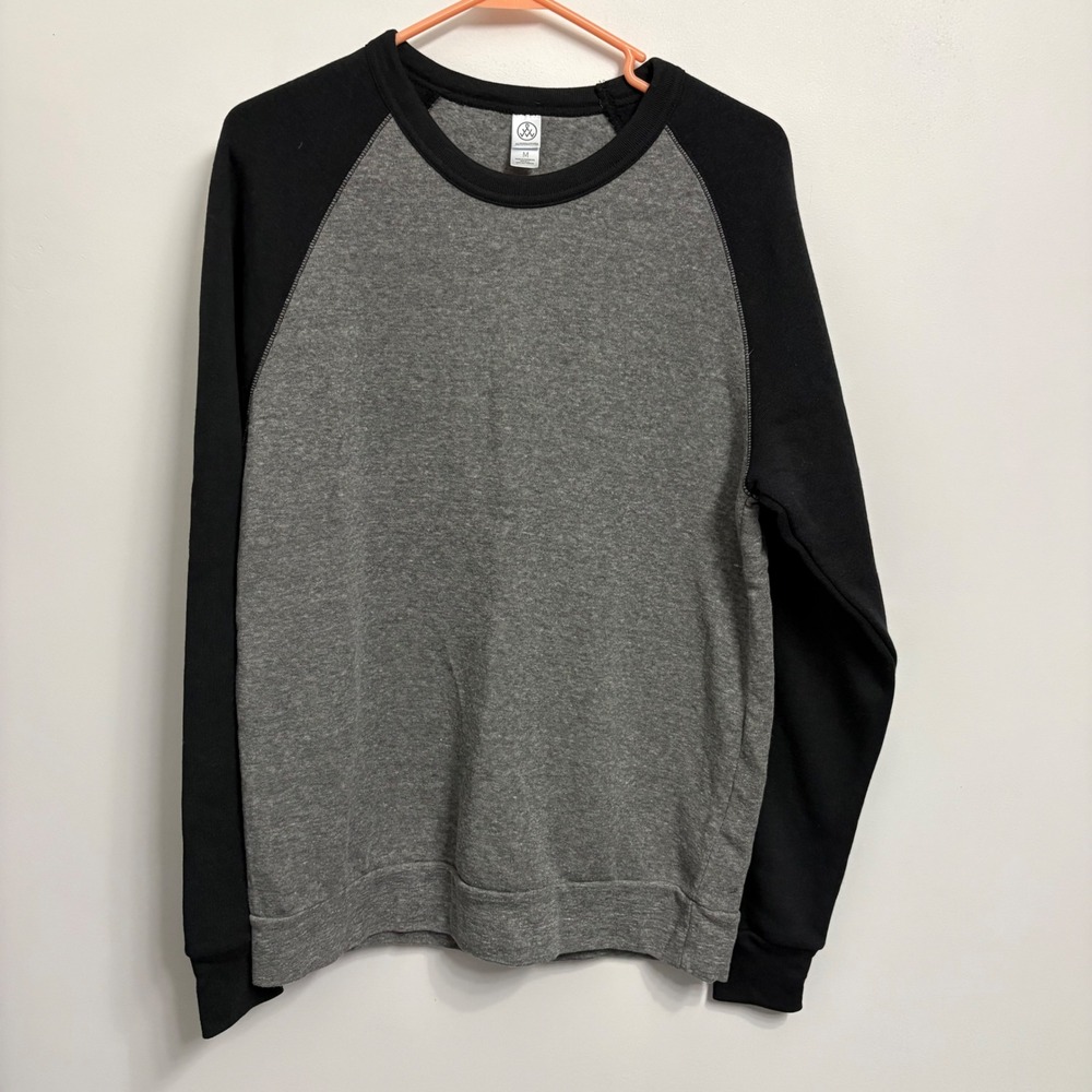 Alternative Apparel Mens Raglan Sweatshirt Gray Black Crew Neck Fleece Size M